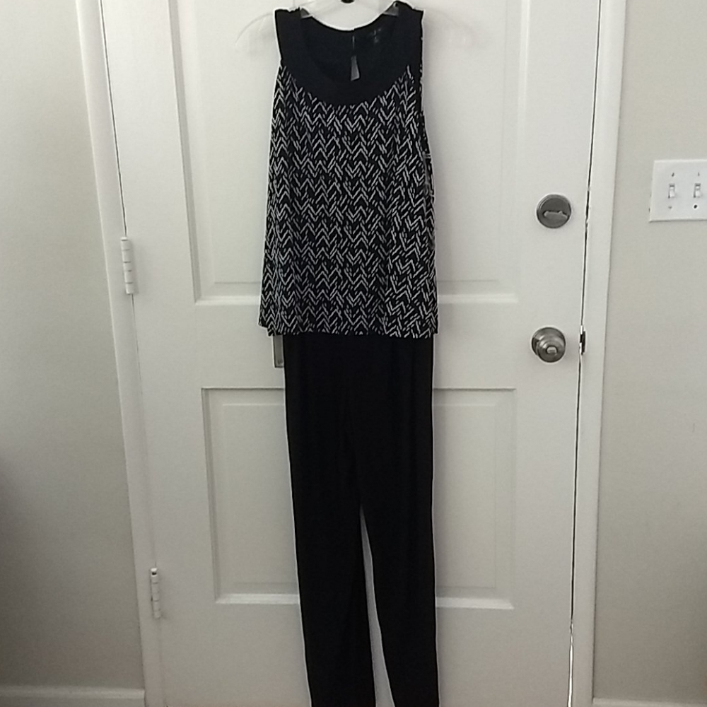 Sleeveless Jumpsuit with Patterned Overlay 1X